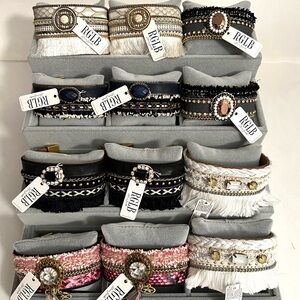 6 pairs Laura Janelle RGLB leather bracelet Choker set w/ gemstones rhinestones